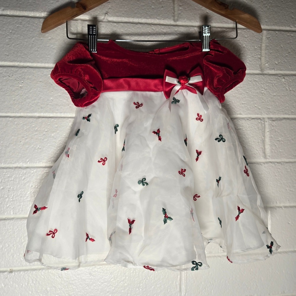 Ashley Ann Girls Christmas Dress Organza Holly 24M Holiday Festive Xmas Event